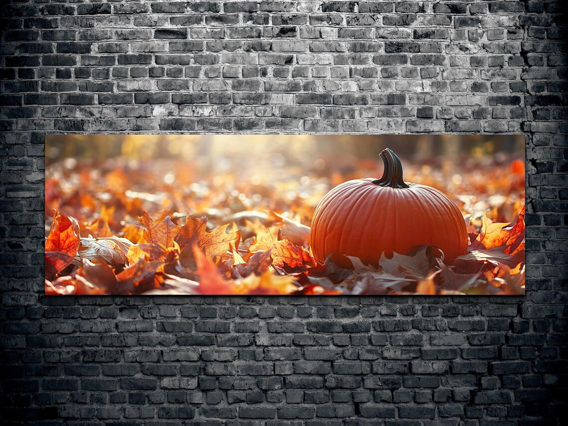 Single Pumpkin Resting in Golden Autumn Leaves Under Soft Sunlight Poster - Image 2