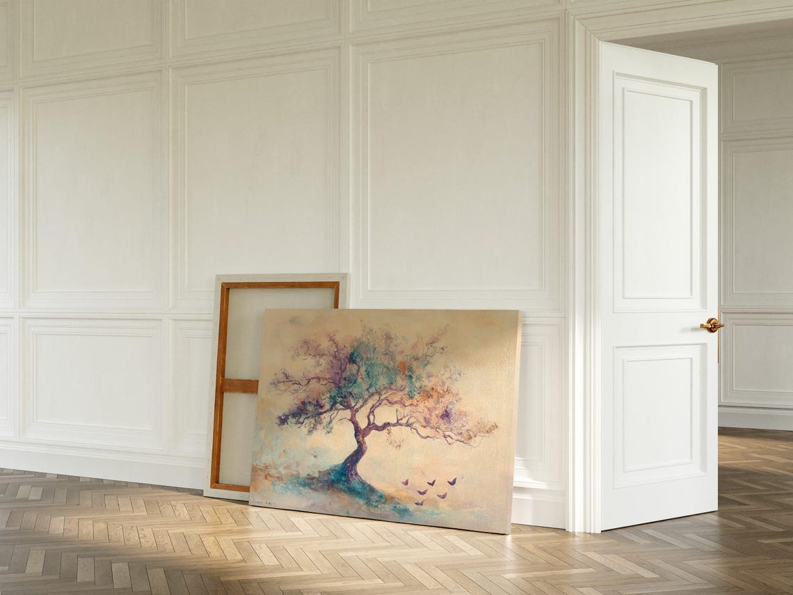 Windswept Pastel Tree With Birds Dreamy Abstract Painting Wall Art - Image 5