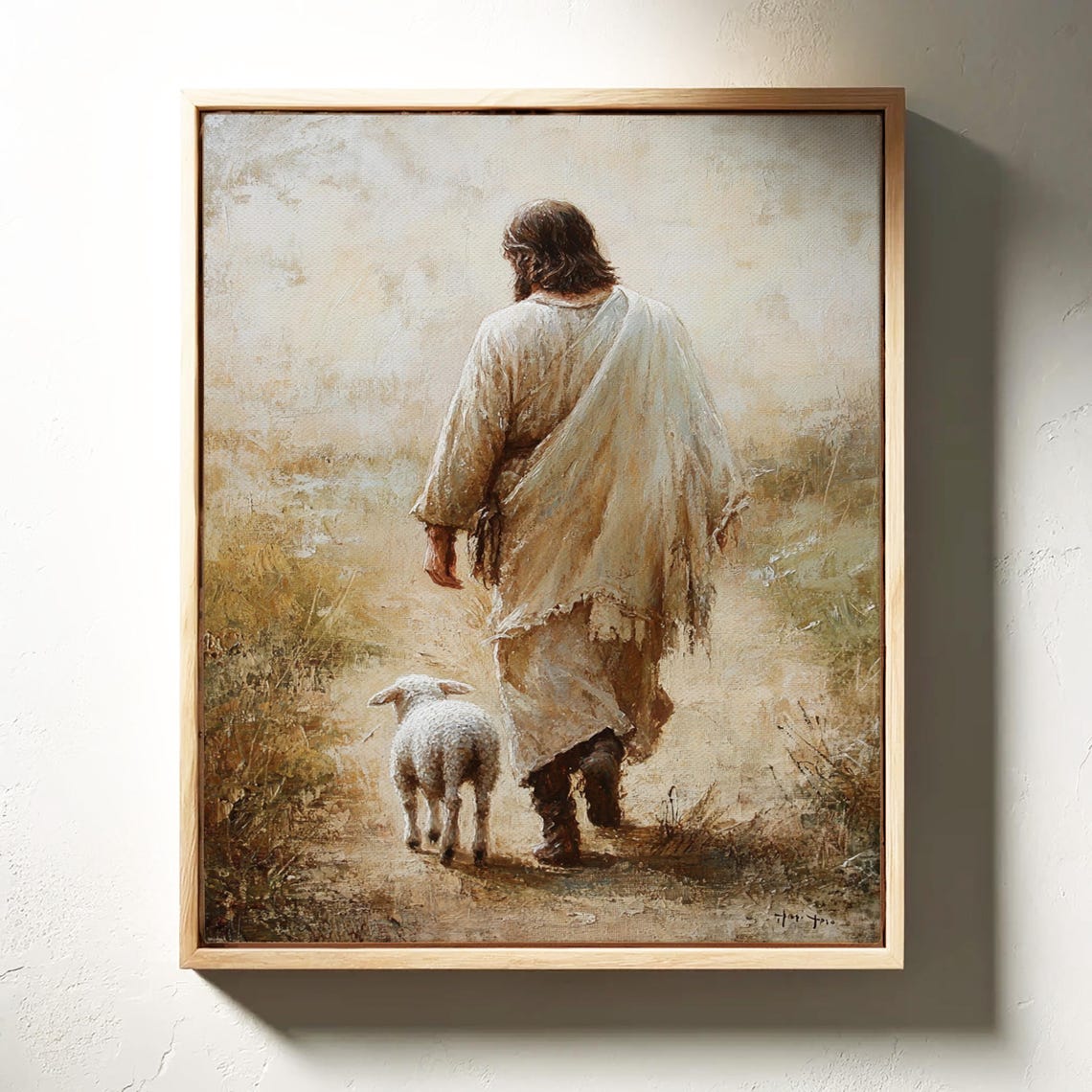 Jesus Walking Down a Country Path With a Lamb Following Behind Poster - Image 3