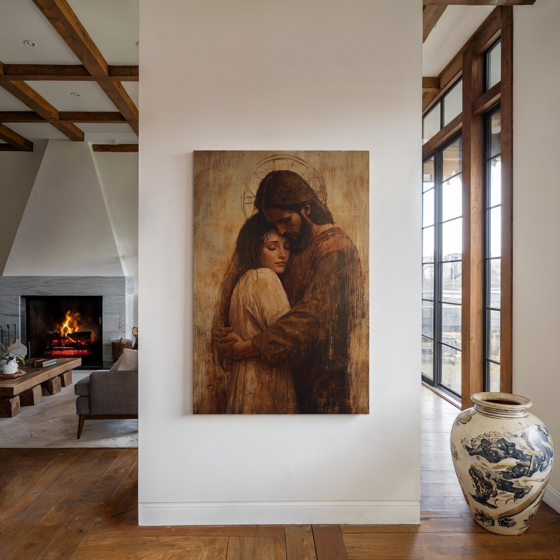 Jesus Embracing Woman Golden Halo Tender Faith Love Art Poster - Image 4