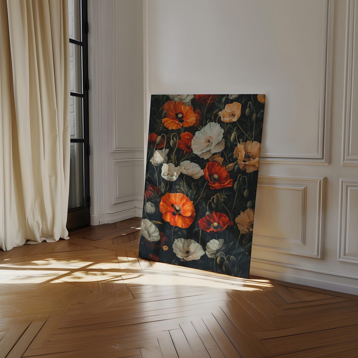 Bold Poppies Dark Moody Floral Orange Red White Dramatic Poster - Image 6