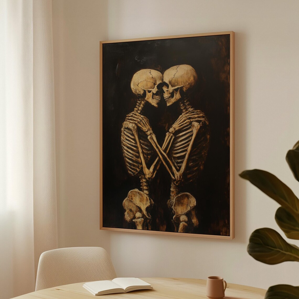 Embracing Skeletons Dark Gothic Oil Painting Moody Halloween Love Poster - Image 3