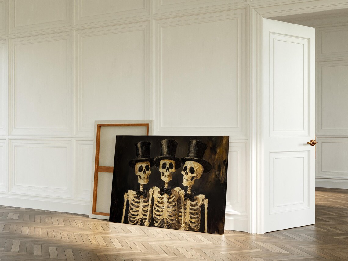 Skeleton Trio In Top Hats, Gothic Halloween Decor - Image 5