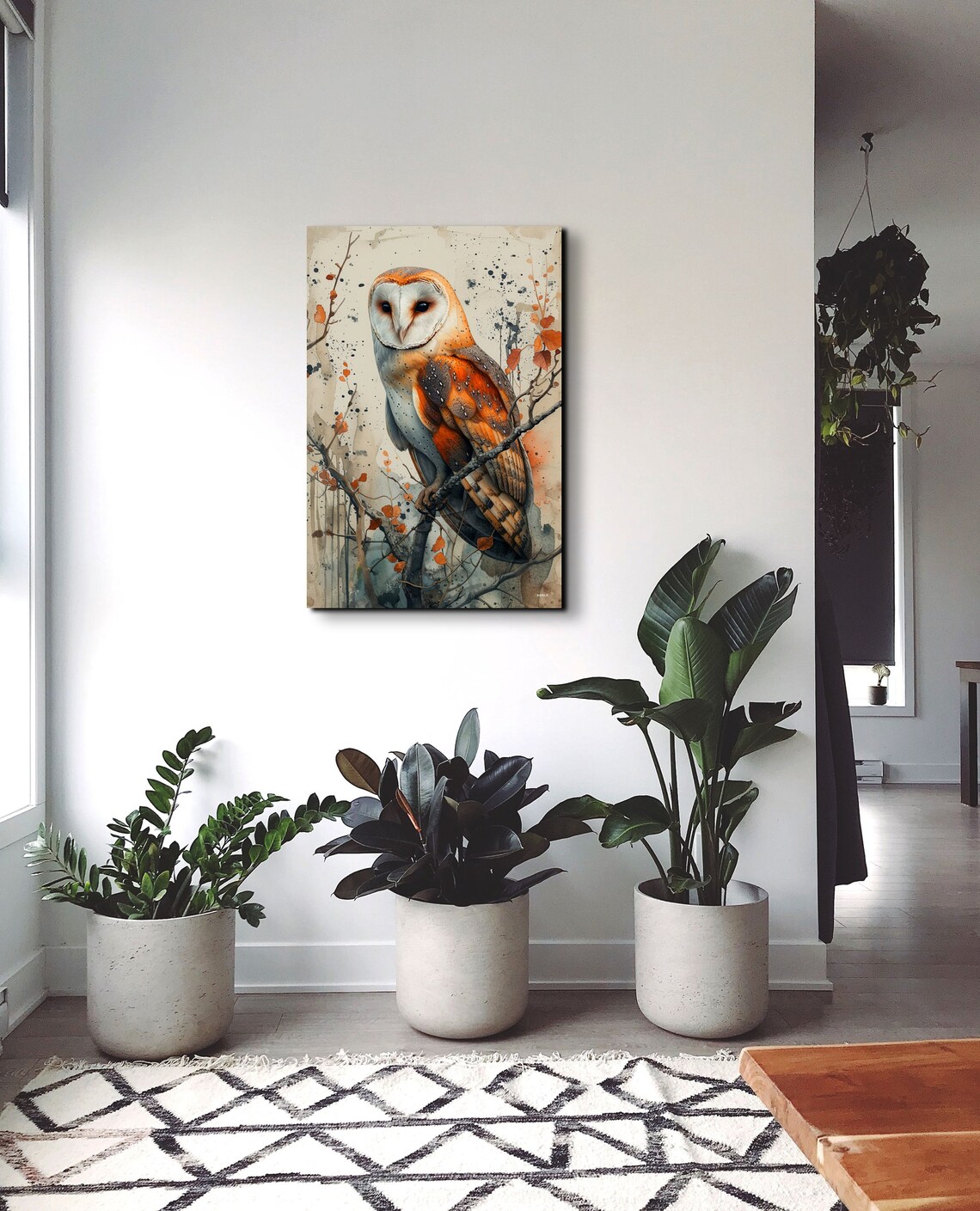 Barn Owl Watchful Gaze Branch Watercolor Woodland Bird Poster - Image 5