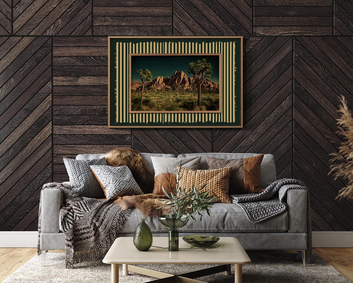Joshua Tree Desert Landscape with Striped Mat Western Poster