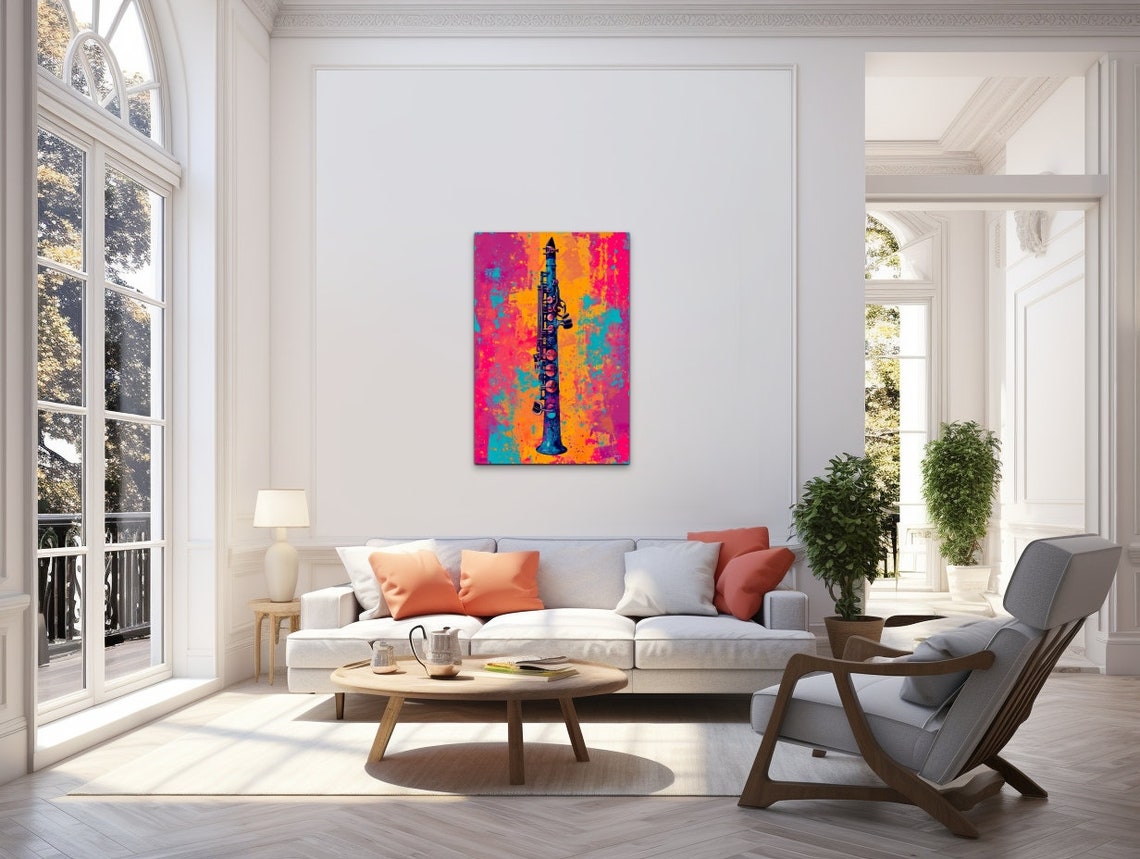 Pop Art Clarinet Pink Orange Modern Music Instrument Wall Art - Image 7