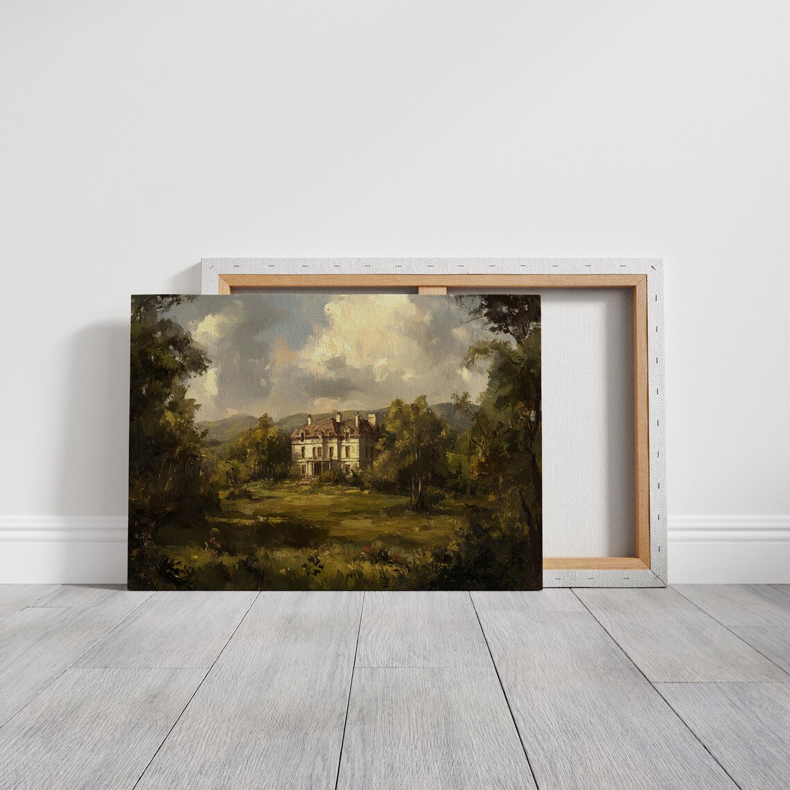 European Manor House in a Lush Landscape Oil Painting Poster - Image 3