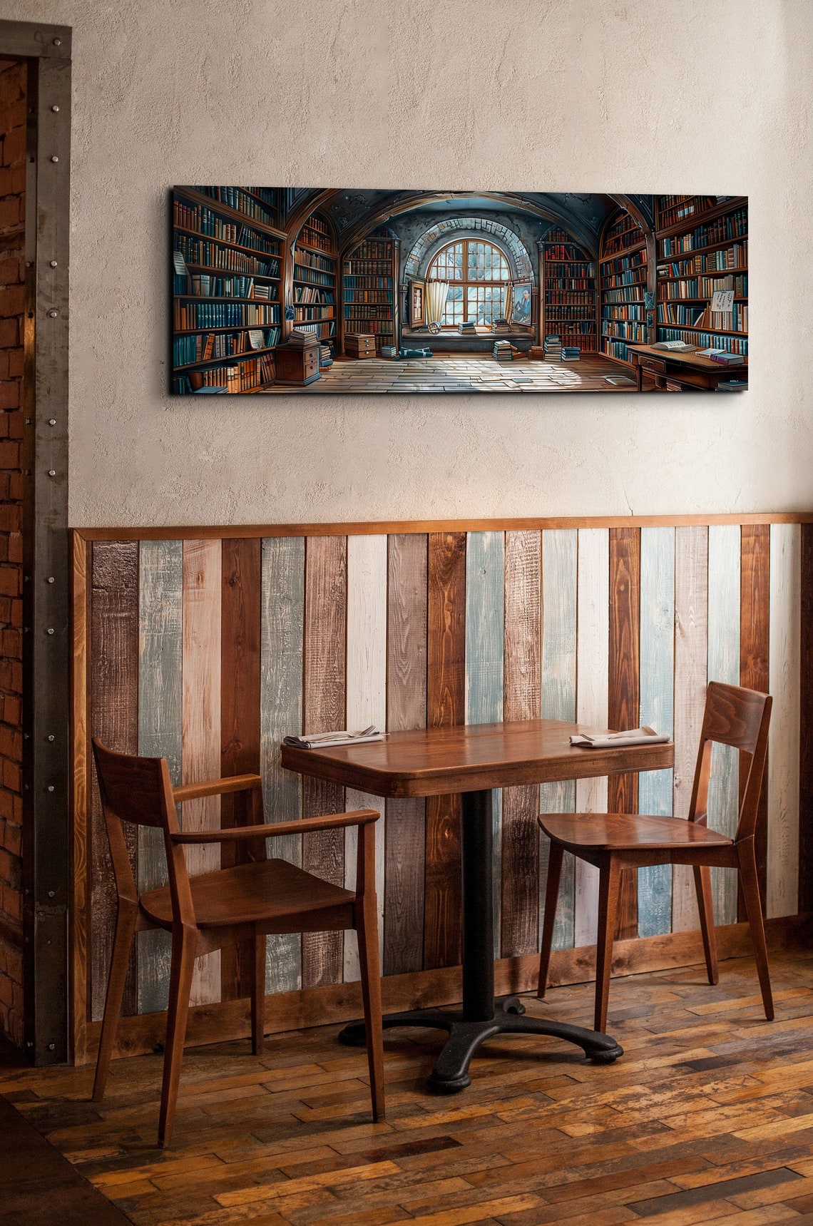 Mystic Library Arched Stone Hall Panoramic Watercolor Wall Art - Image 5