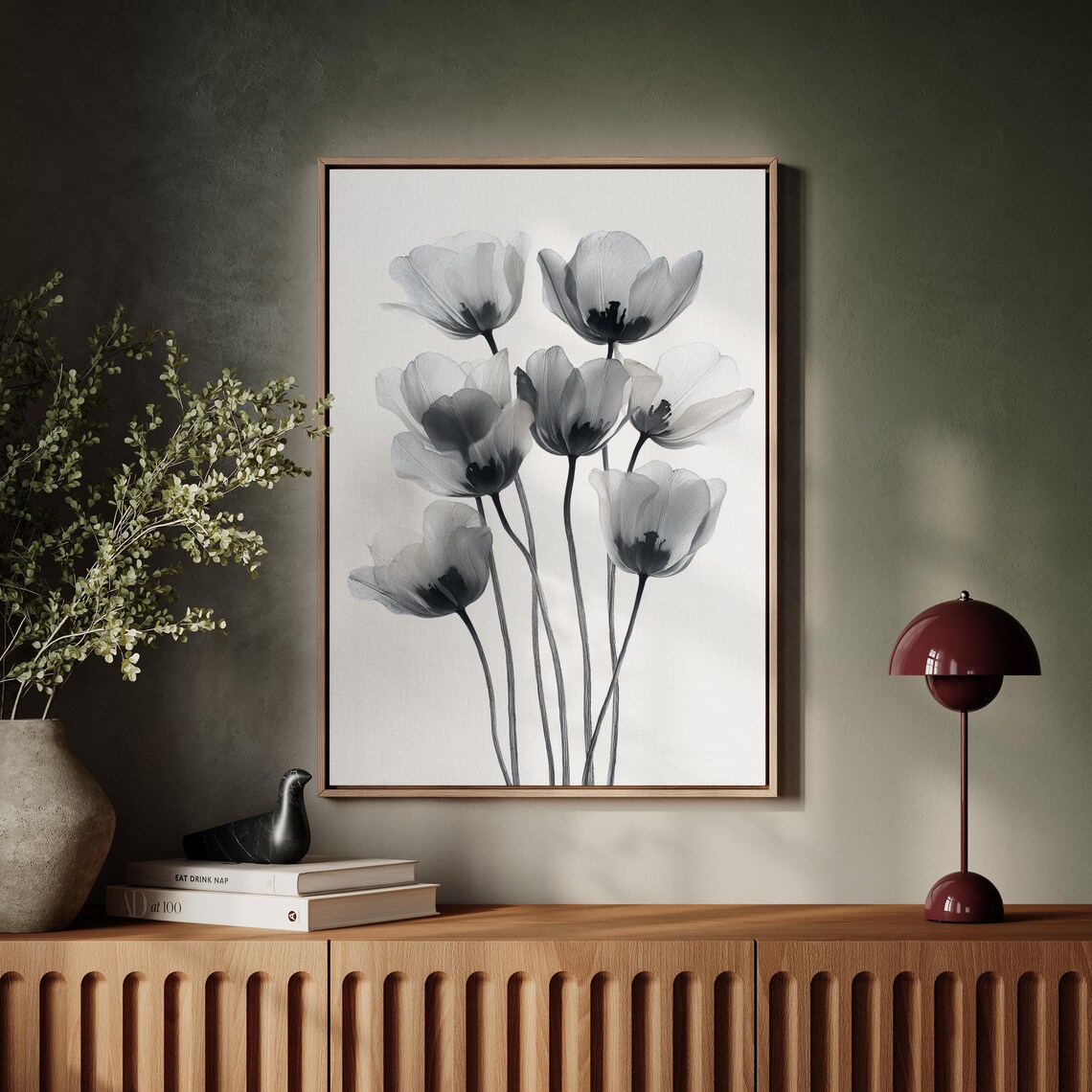 Black And White Tulip Watercolor Monochrome Floral Art Poster