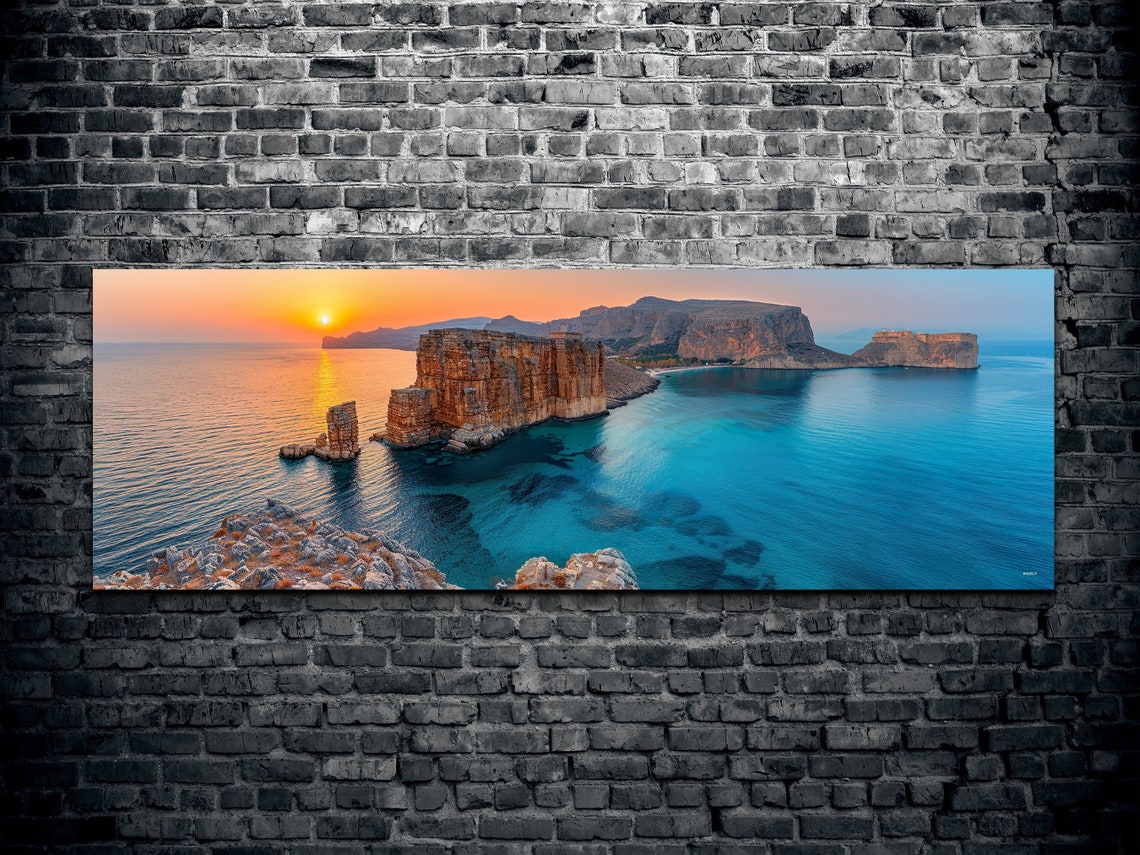 Dramatic Sea Cliffs Sunset Turquoise Water Coastal Panoramic Print - Image 2