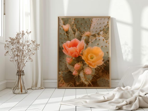 Southwest Cactus Flower Art Print, Prickly Pear Blooms