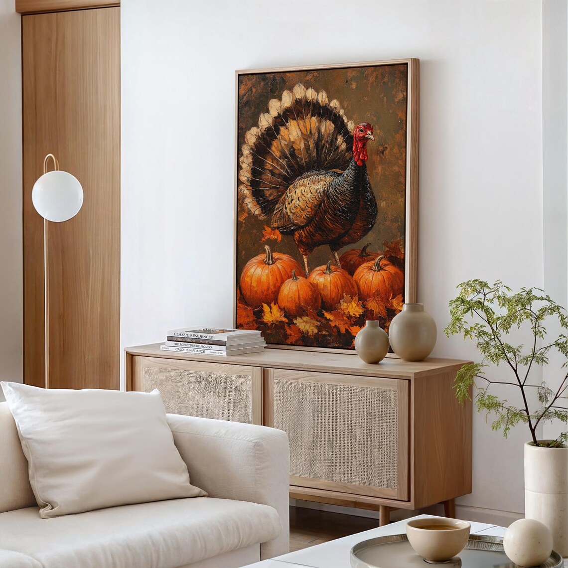 Wild Turkey With Orange Pumpkins Fall Harvest Painting Poster - Image 6