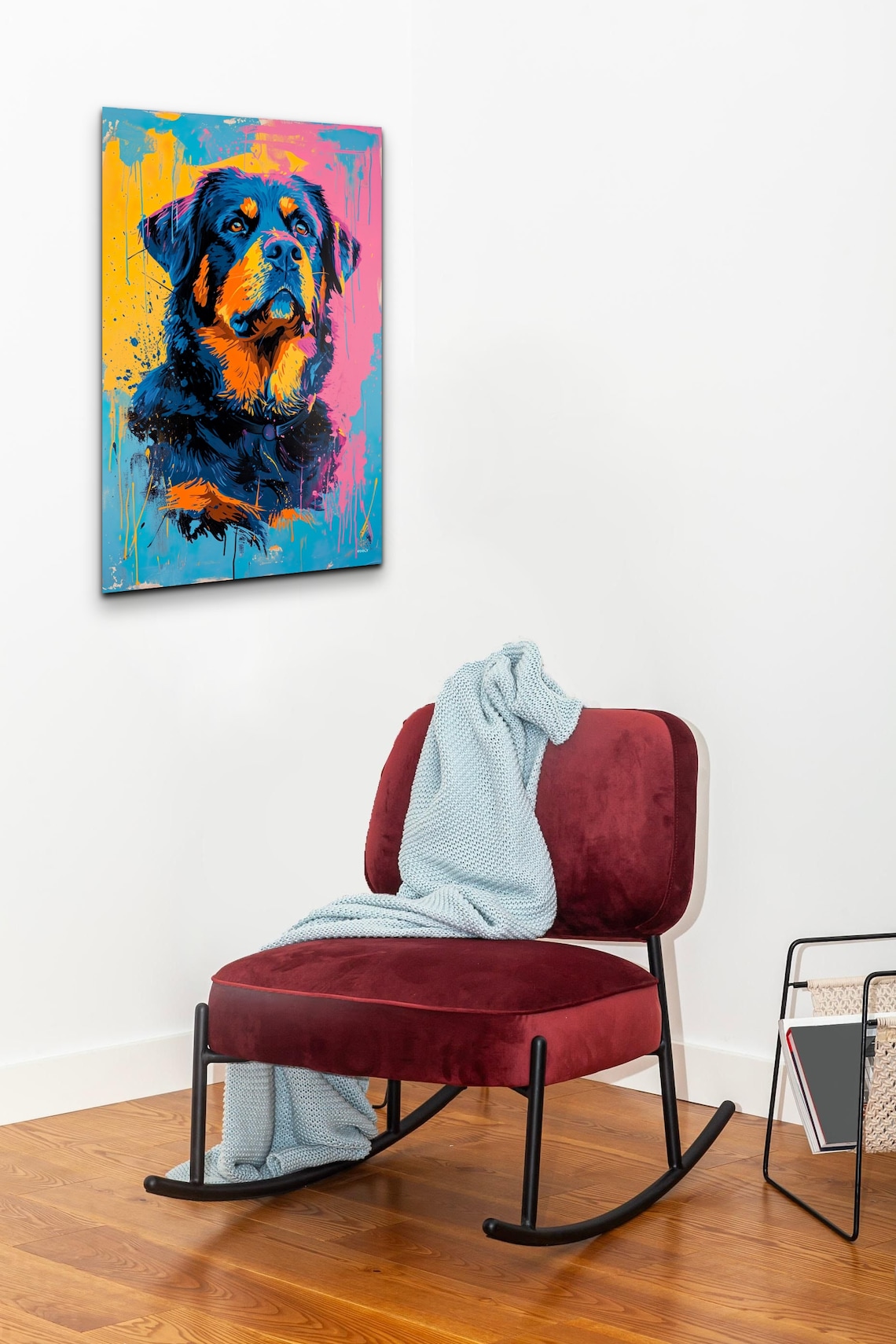 Rottweiler Dog Portrait in Vivid Pink Blue and Yellow Pop Art Poster - Image 7