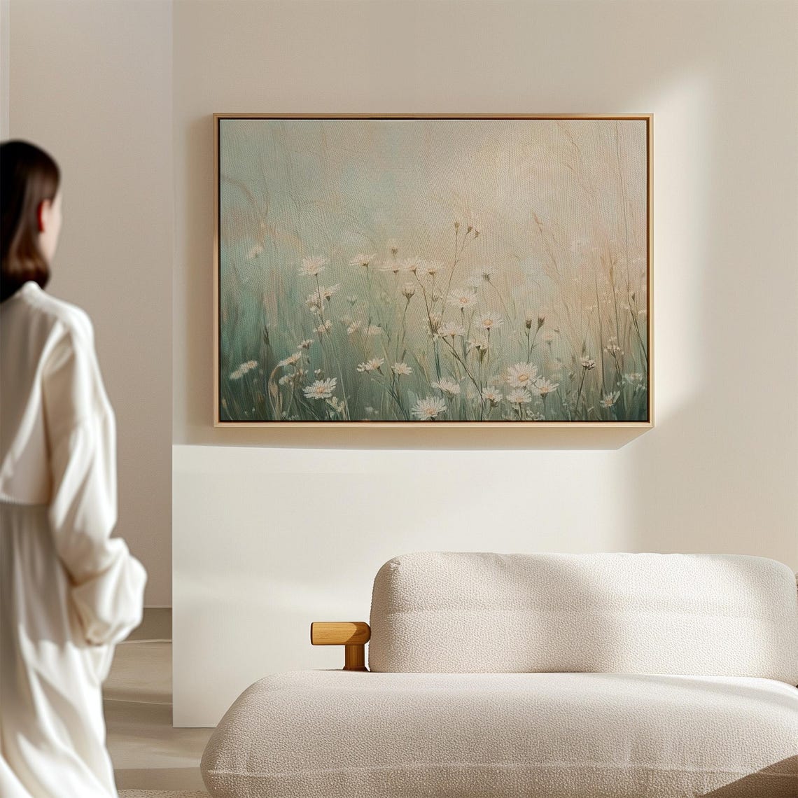White Daisy Meadow Soft Pastel Misty Wildflower Field Wall Art - Image 7