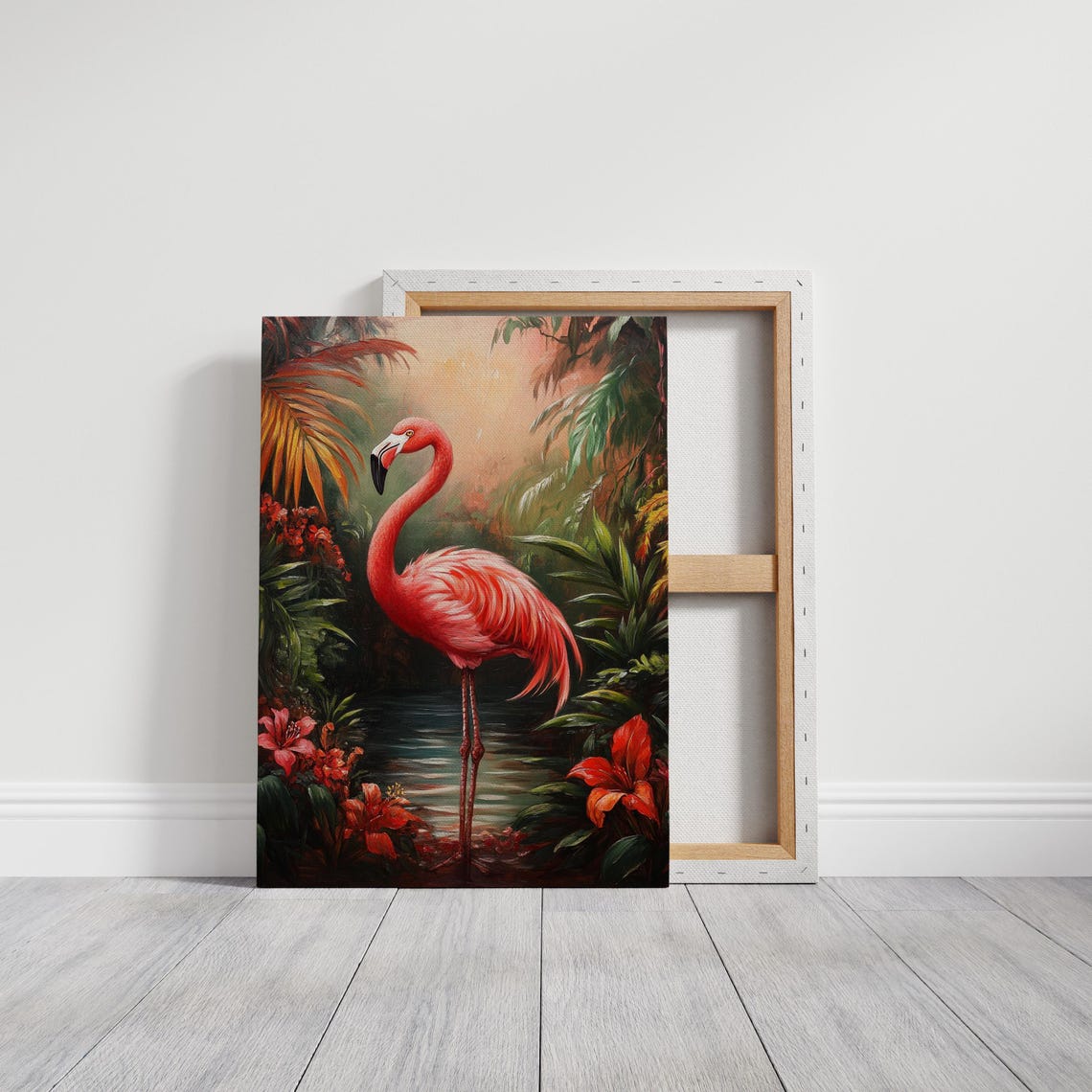 Flamingo Tropical Jungle Pink Bird Lush Botanical Oil Poster - Image 5