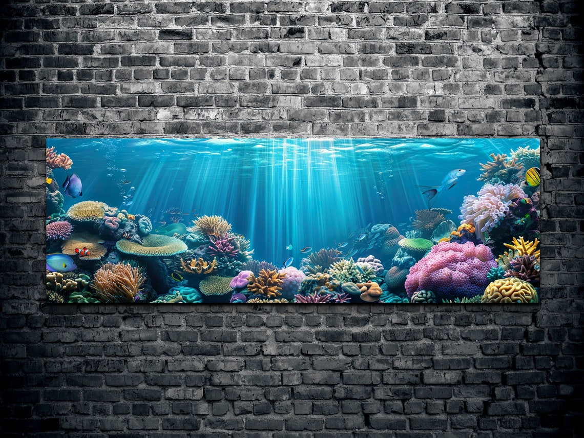 Underwater Coral Reef with Sunbeams and Tropical Fish Poster - Image 2
