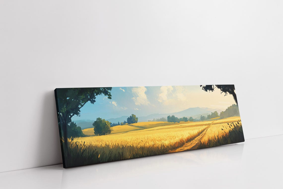 Golden Wheat Field Country Harvest Sunlit Countryside View Poster - Image 2