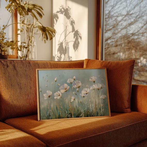 White Wildflowers Dancing In Soft Morning Light Floral Poster
