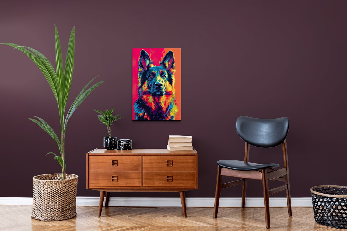 German Shepherd Portrait in Vivid Rainbow Neon Pop Art Style Poster - Image 6