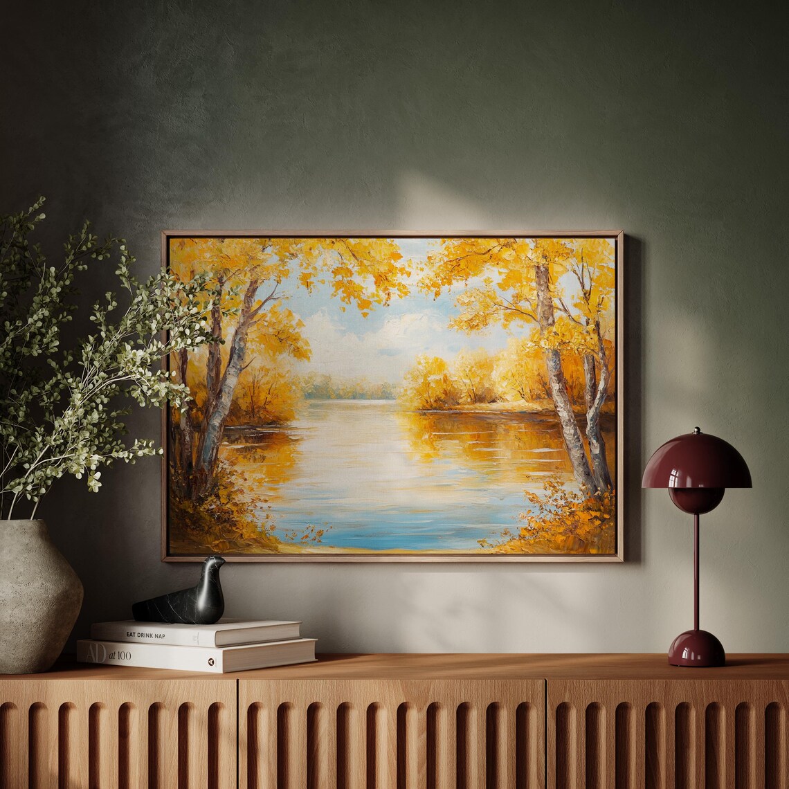 Golden Autumn Lake with Birch Trees and Reflective Waters Nature Poster - Image 4