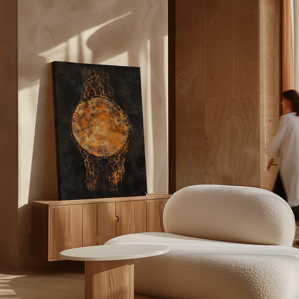 Golden Tree Ring, Abstract Wood Grain Decor - Image 7