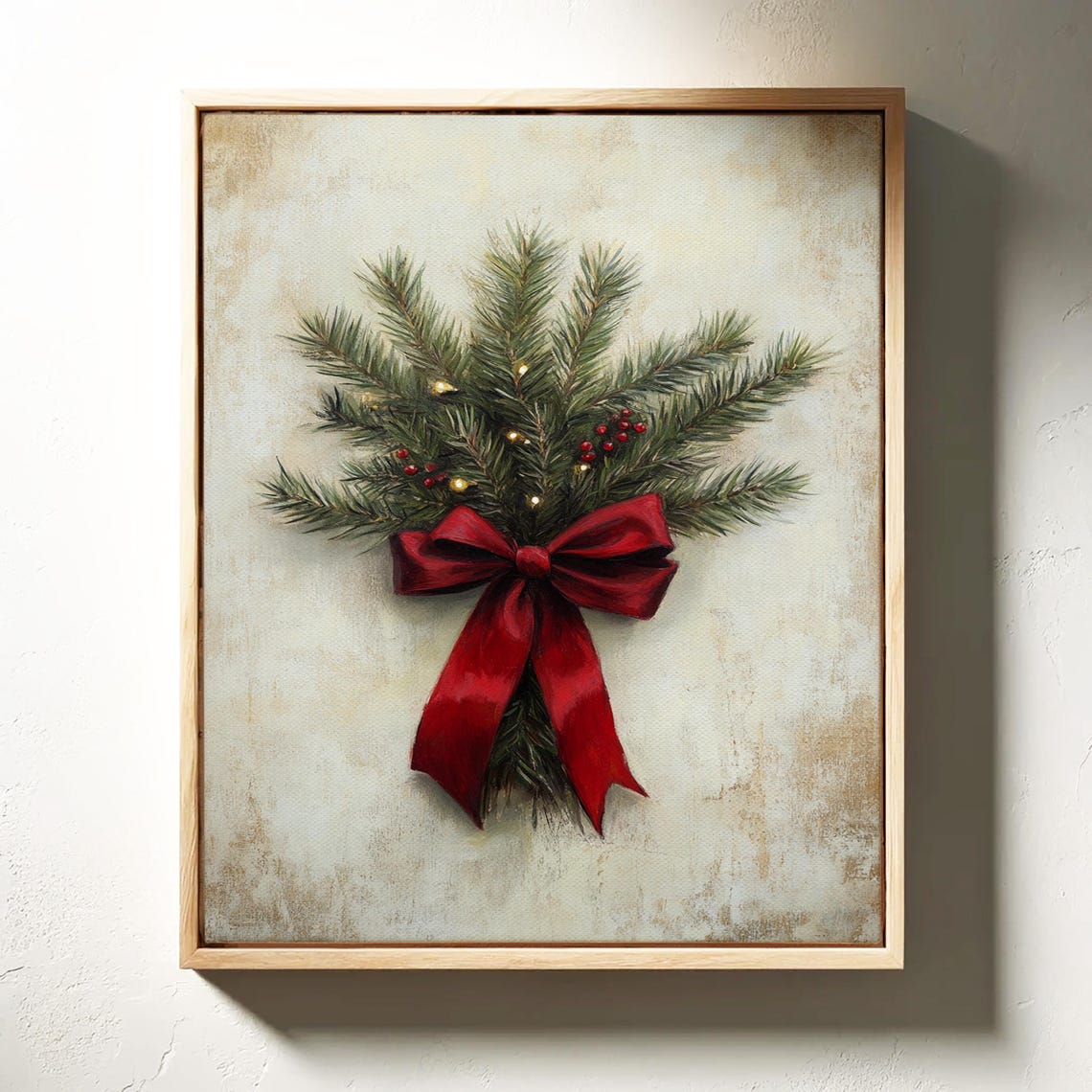 Christmas Pine Sprig With Red Bow Berries Vintage Holiday Poster - Image 3