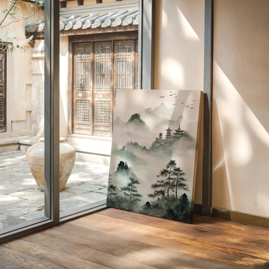 Misty Mountain Pagodas Chinese Ink Wash Zen Landscape Poster - Image 4
