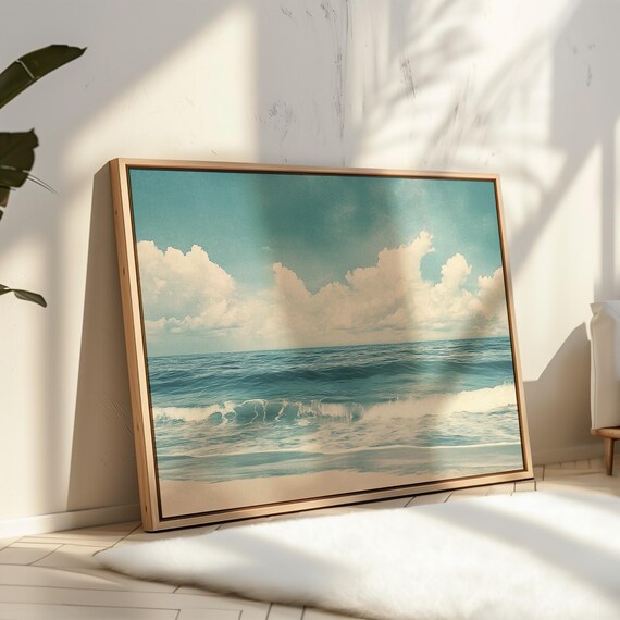 Minimalist Ocean Clouds Tranquil Seascape Calm Beach Serene Waves Poster Art