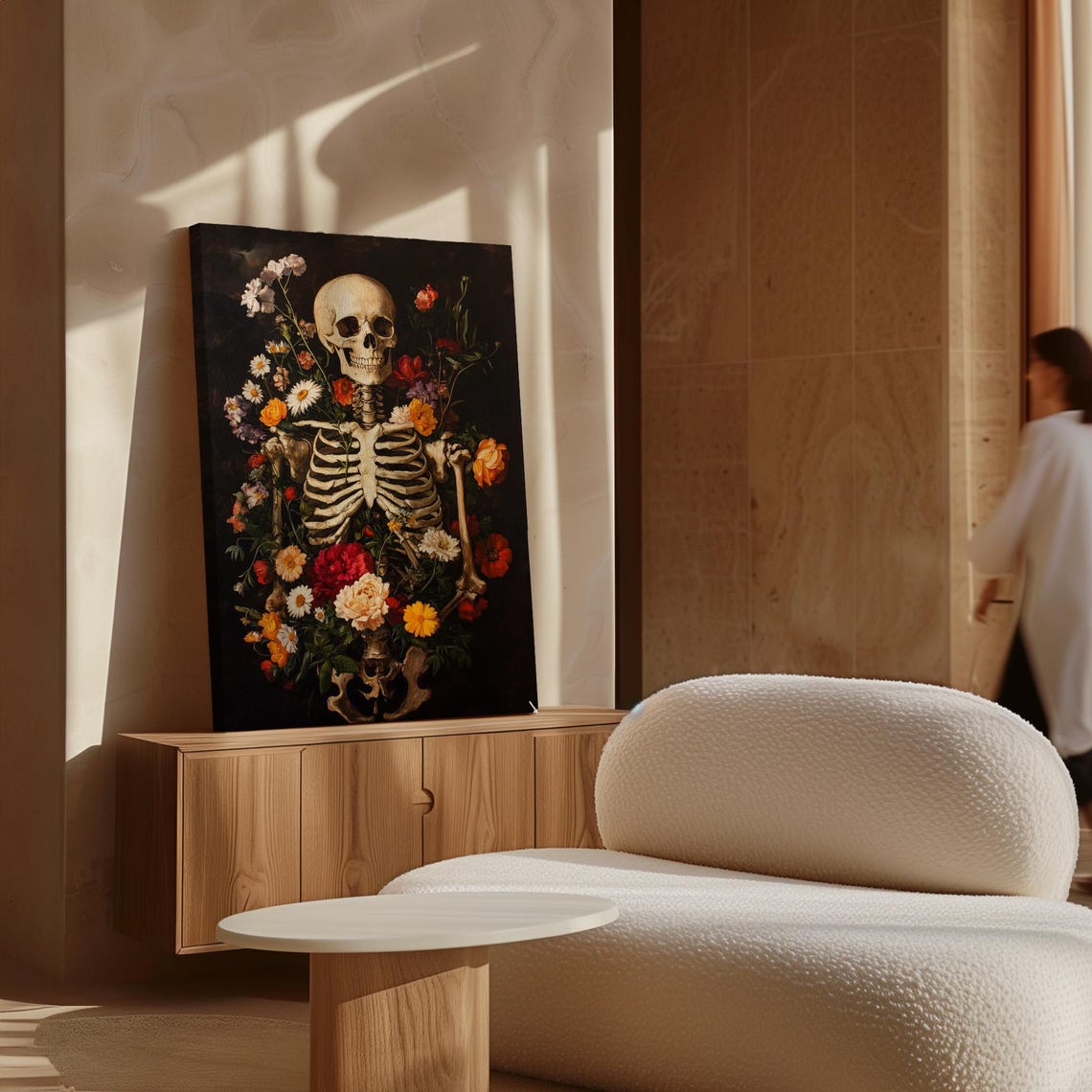 Skeleton Surrounded By Colorful Flowers Gothic Halloween Wall Art - Image 4