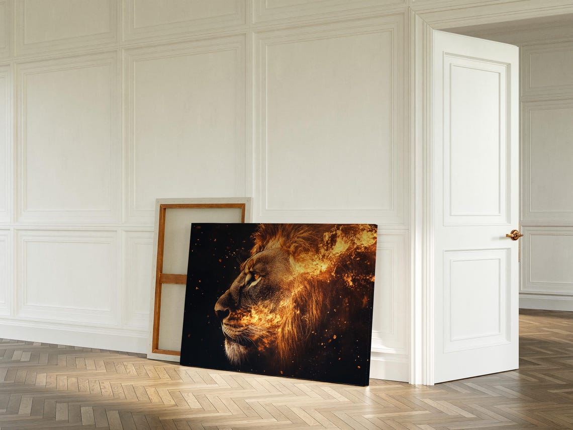 Fiery Lion Profile Ember Mane Dramatic Black Wildlife Poster - Image 2