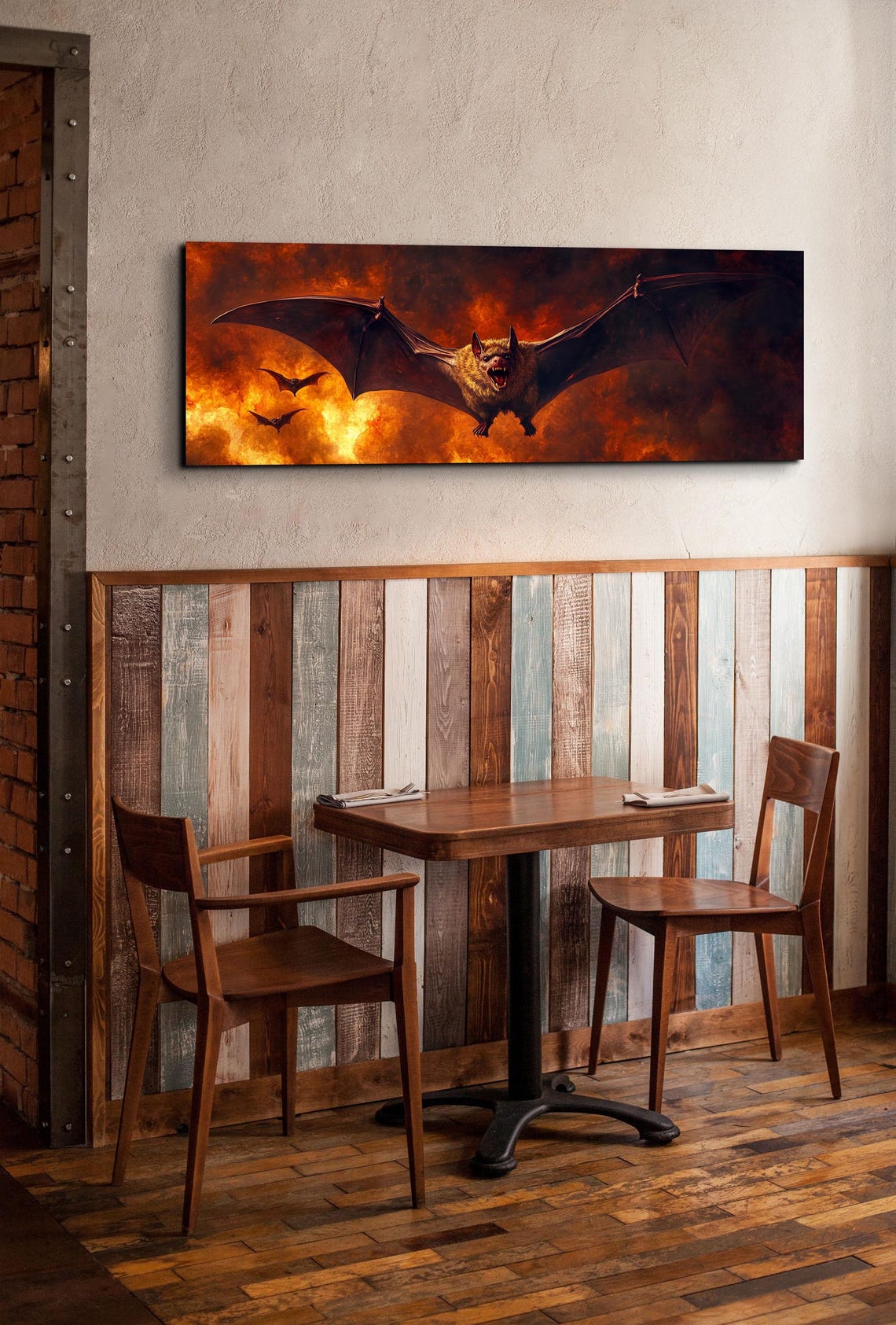 Giant Vampire Bat Fiery Sunset Sky Panoramic Halloween Art Poster - Image 7