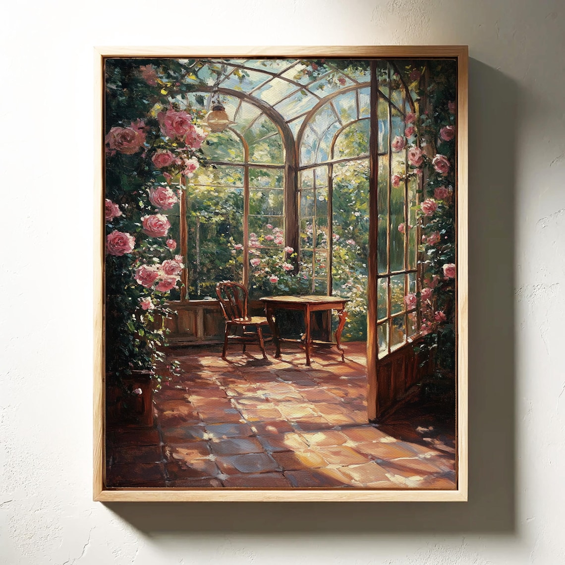 Sunlit Rose Garden Patio Art Print, Vintage Floral - Image 3