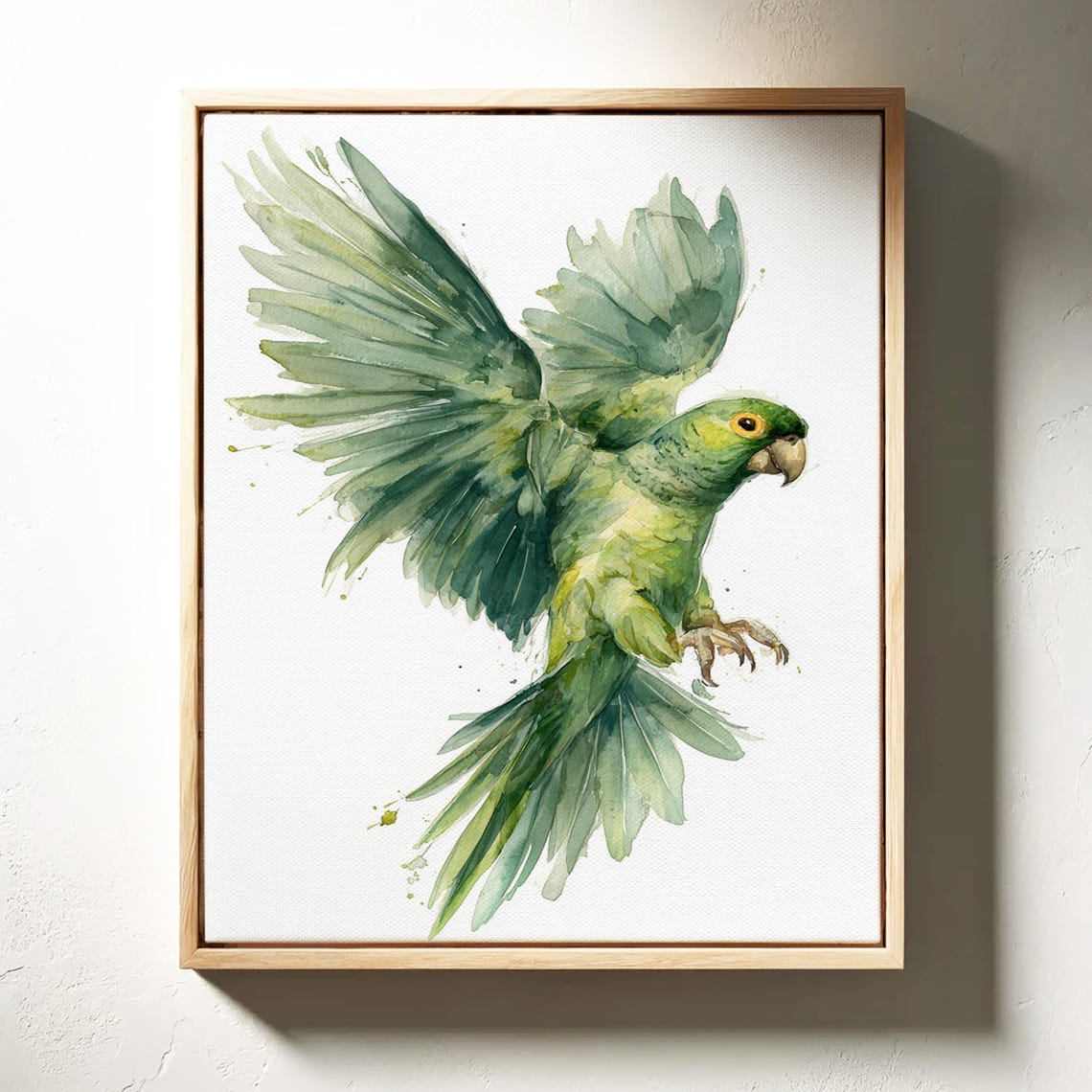 Green Parrot in Flight Watercolor Bird Wildlife Nature Art Print