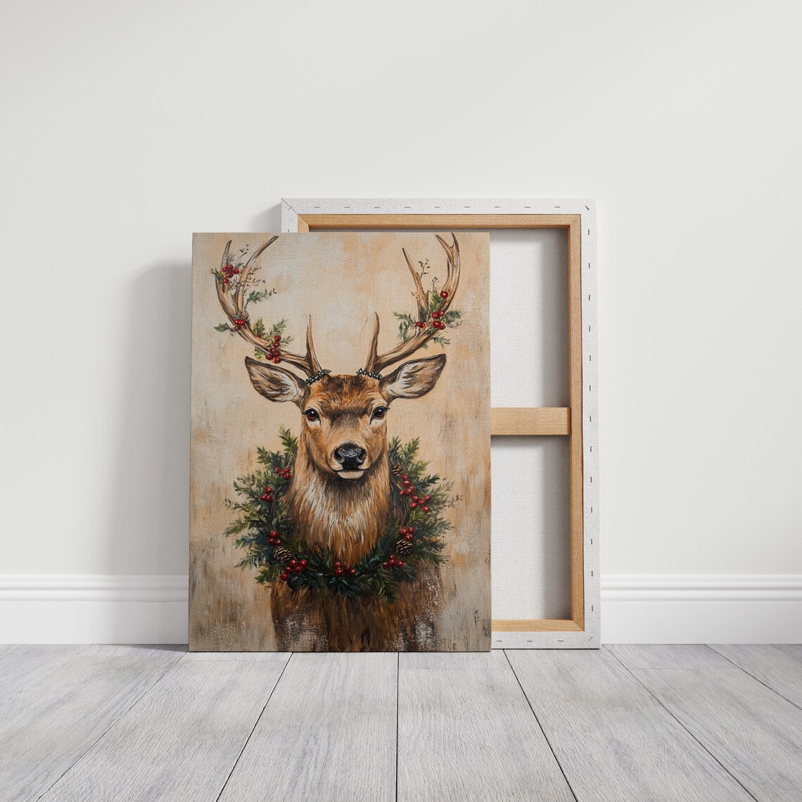 Rustic Christmas Deer Art, Festive Wildlife Print - Image 3