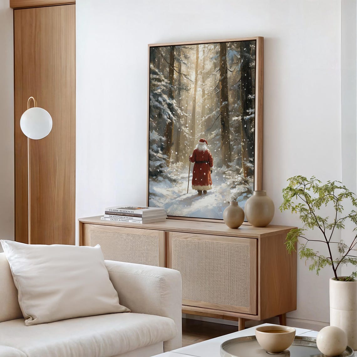 Santa Claus Walking Through A Snowy Pine Forest At Dawn Poster - Image 5