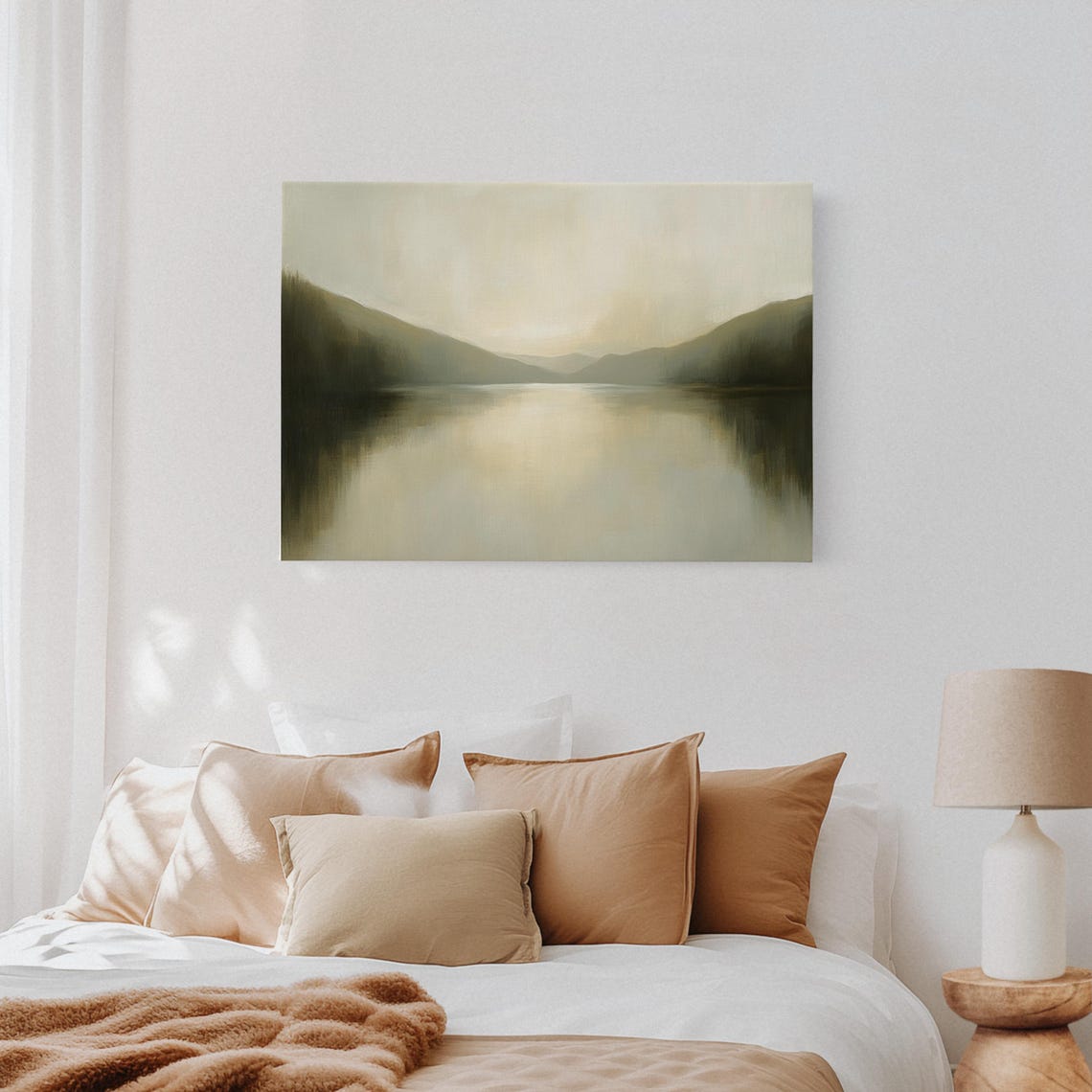 Misty Mountain Lake Minimalist Landscape Art Print - Image 2