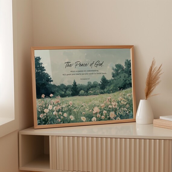 Peace Of God Philippians 47 Wall Art Christian Floral Scripture Print Bible Verse Faithbased Canvas For Home Or Prayer Room