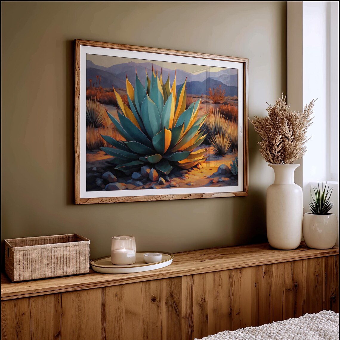 Desert Agave Plant, Golden Sunlight Art Print
