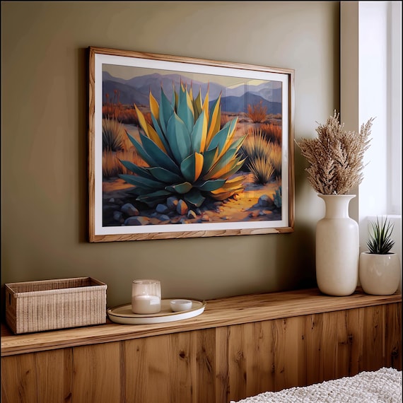 Desert Agave Plant, Golden Sunlight Art Print