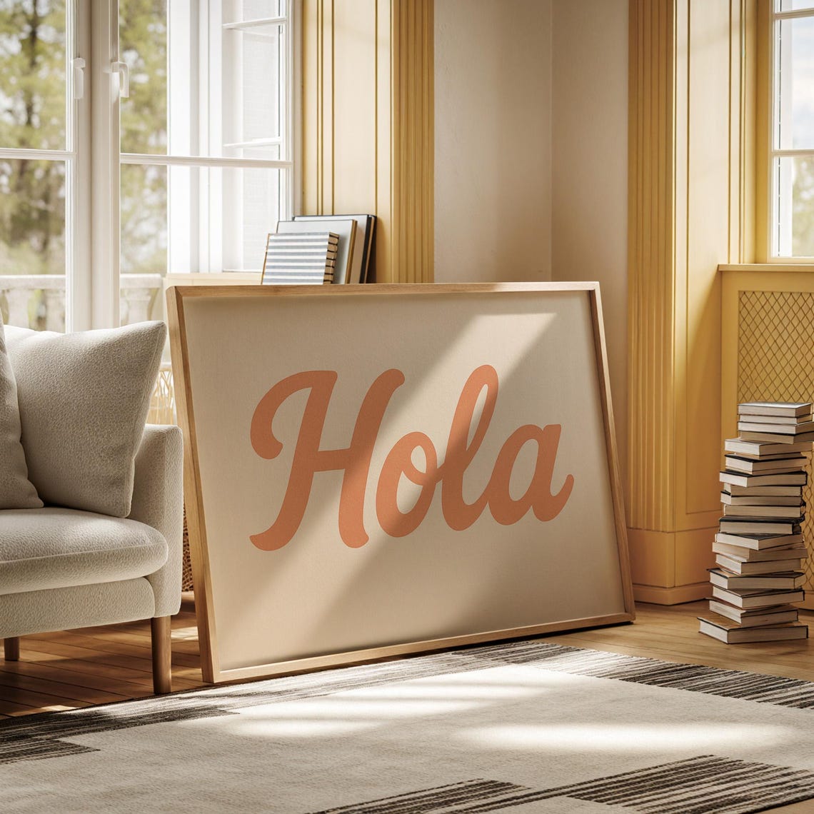 Hola Coral Script Retro Spanish Greeting Typography Decor Poster