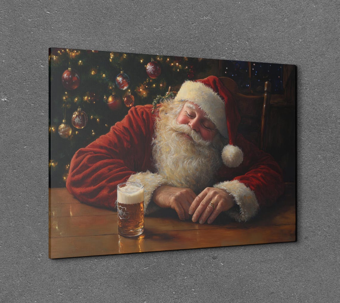Sleeping Santa With Beer Funny Christmas Tavern Scene Poster - Image 6