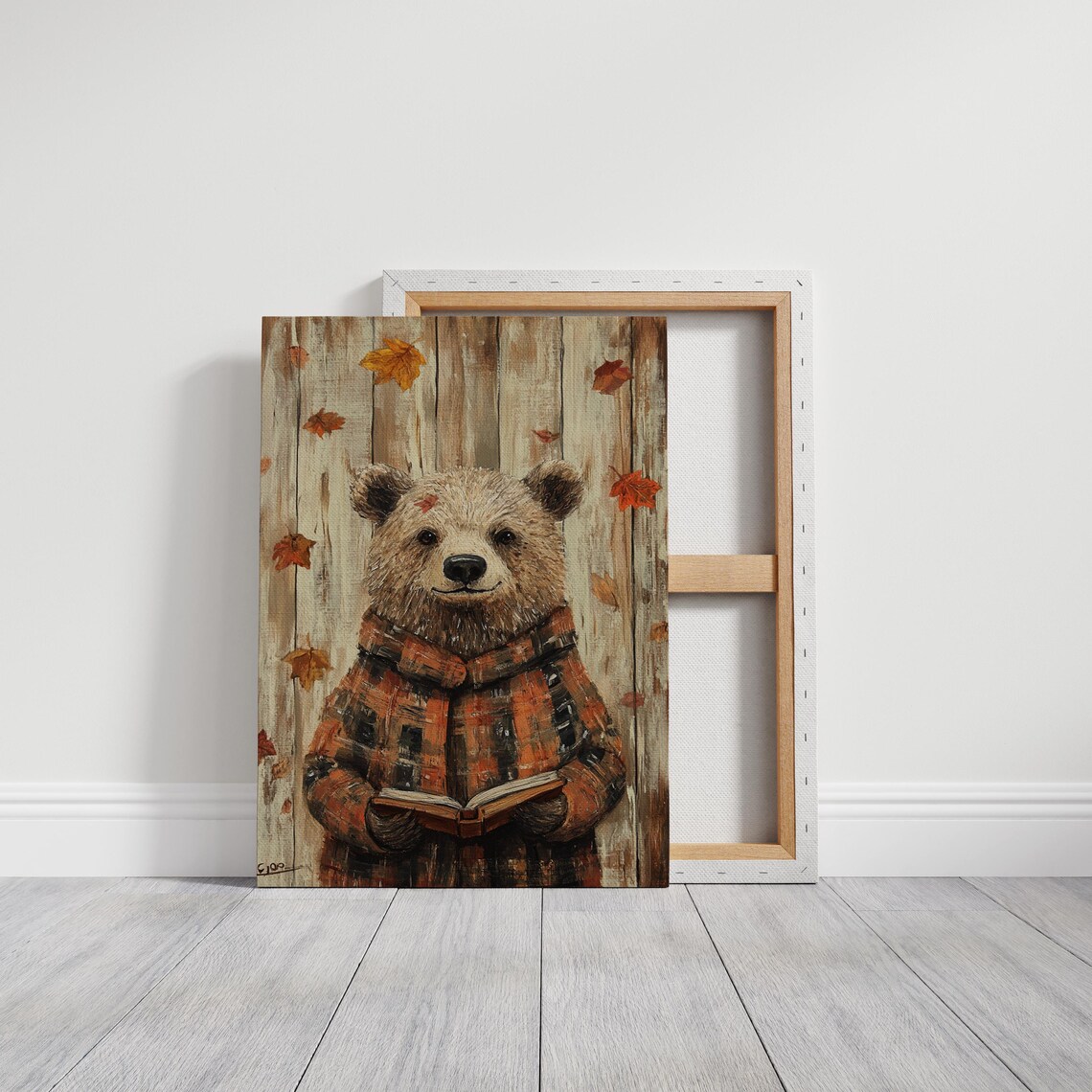 Cozy Autumn Bear Reading, Rustic Woodland Decor - Image 6