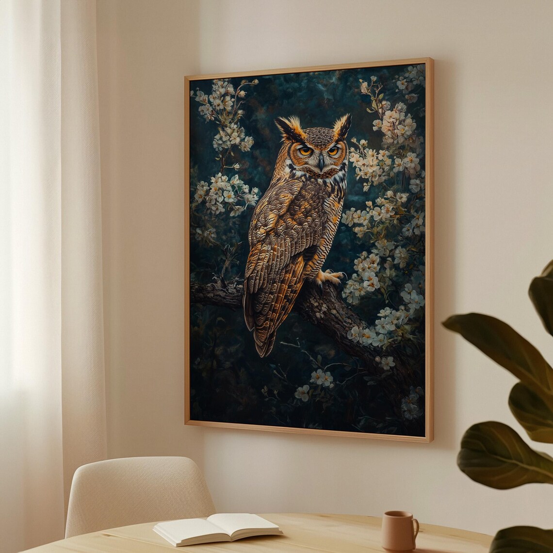 Majestic Great Horned Owl Art, Woodland Decor