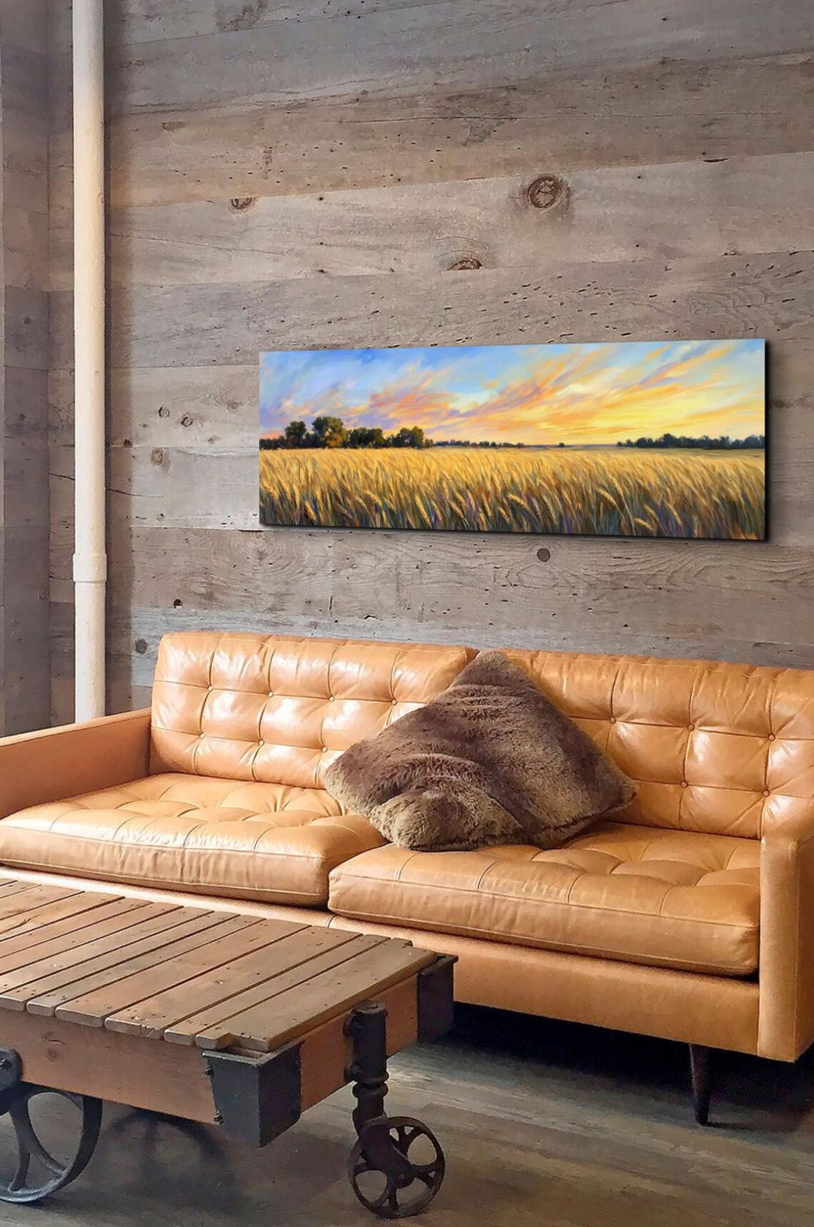 Serene Wheat Landscape, Tranquil Panorama Art - Image 6