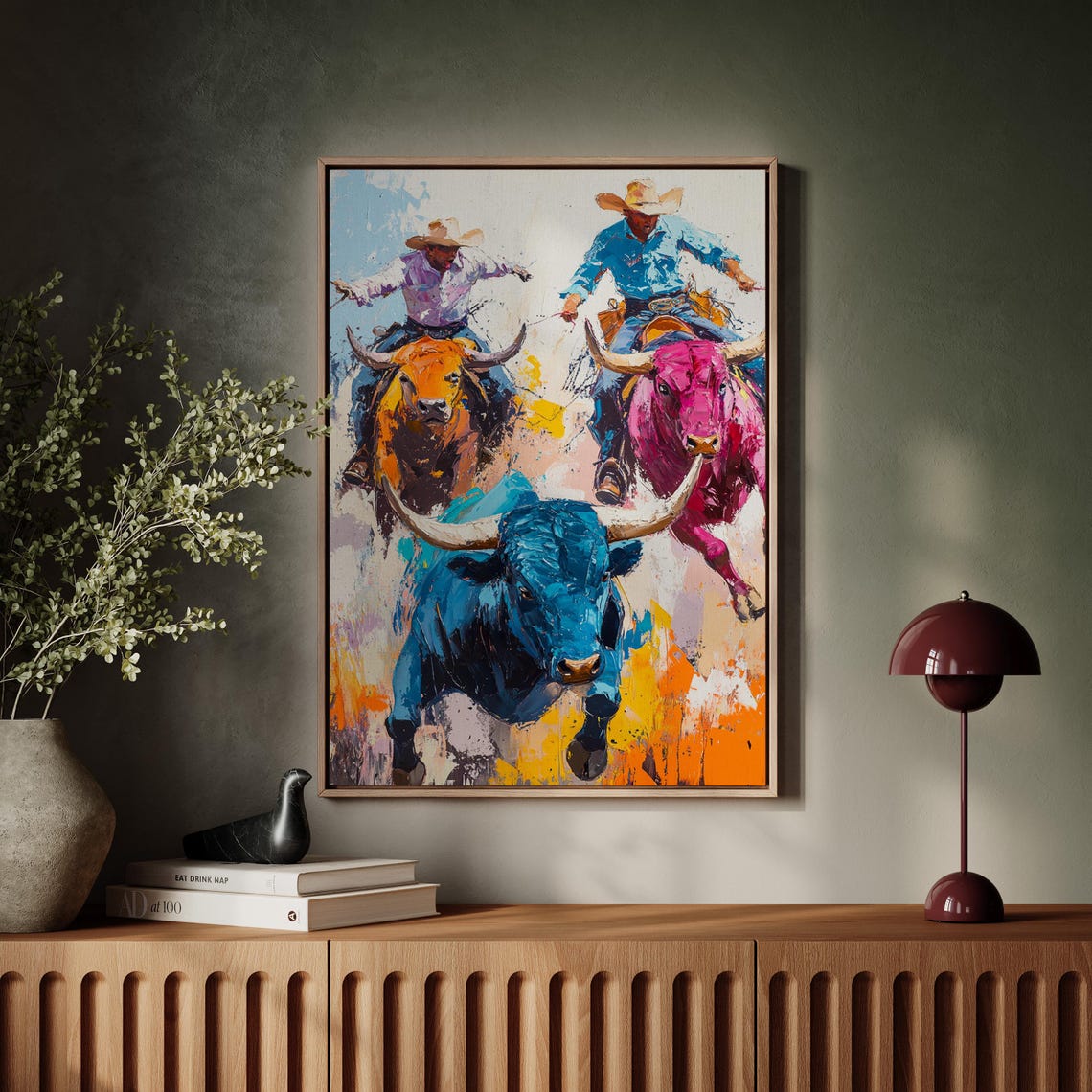 Colorful Rodeo Bull Riding Art Western Cowboy Wall Decor Bold Expressionist Painting Rustic Ranch Style Home Print - Image 4