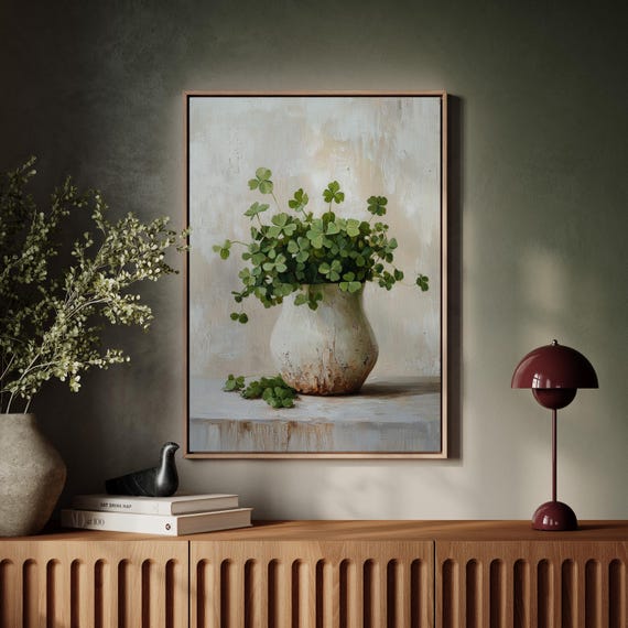 Rustic Four Leaf Clover Art Print, Vintage Farmhouse