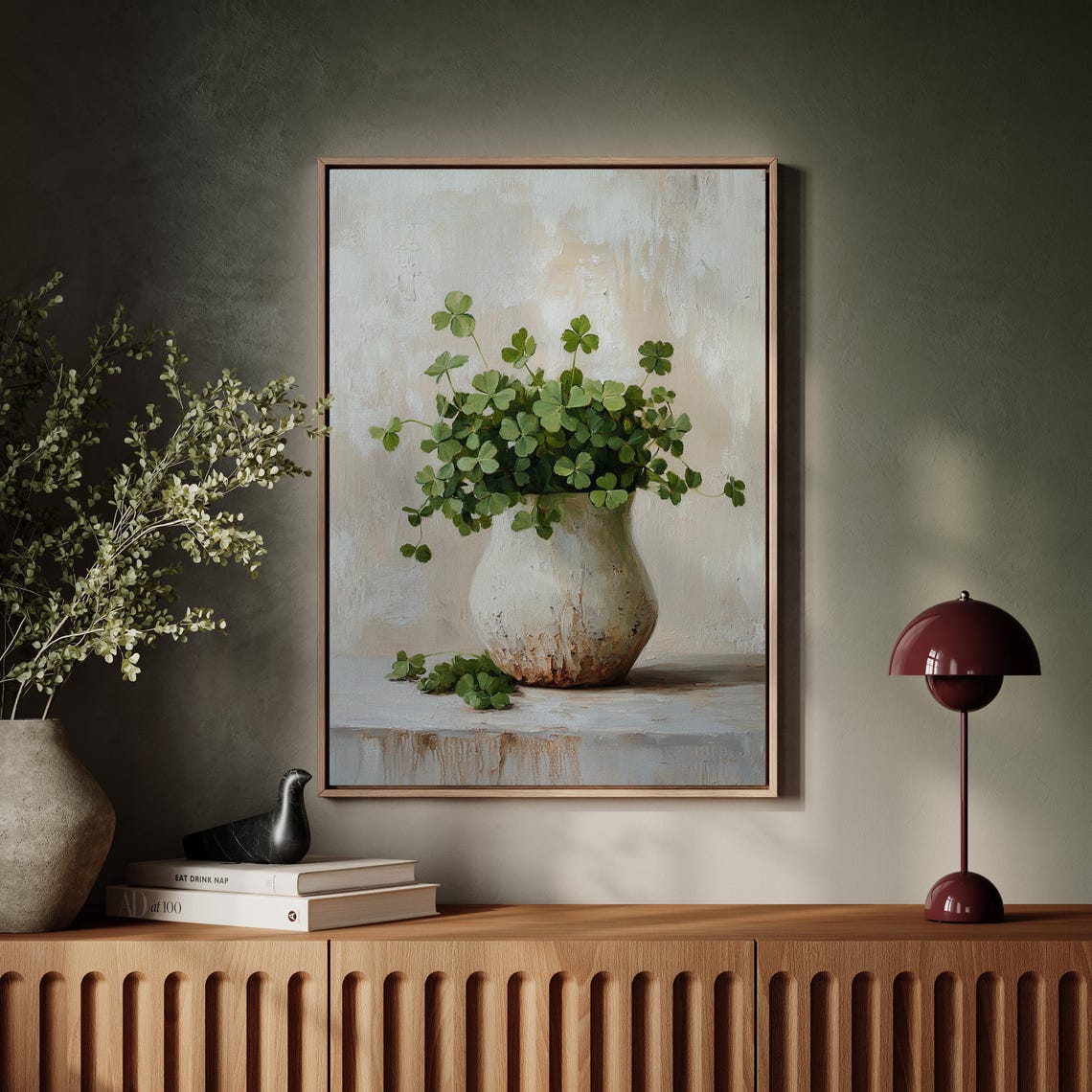 Rustic Four Leaf Clover Art Print, Vintage Farmhouse