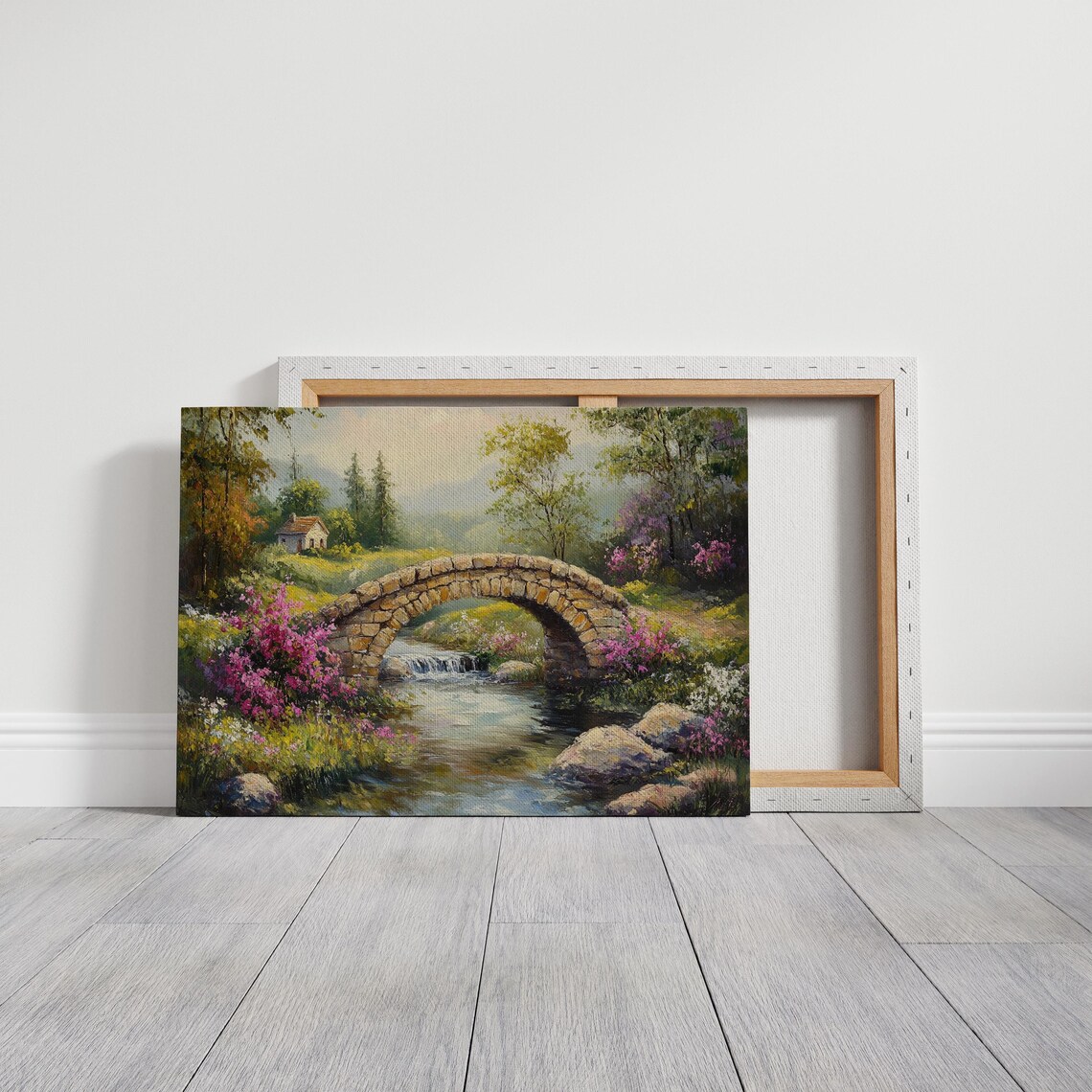 Rustic Stone Bridge Over Serene Stream, Vintage Landscape - Image 3