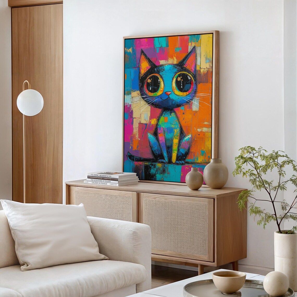 Colorful Abstract Cat Art, Playful Animal Artwork - Image 5