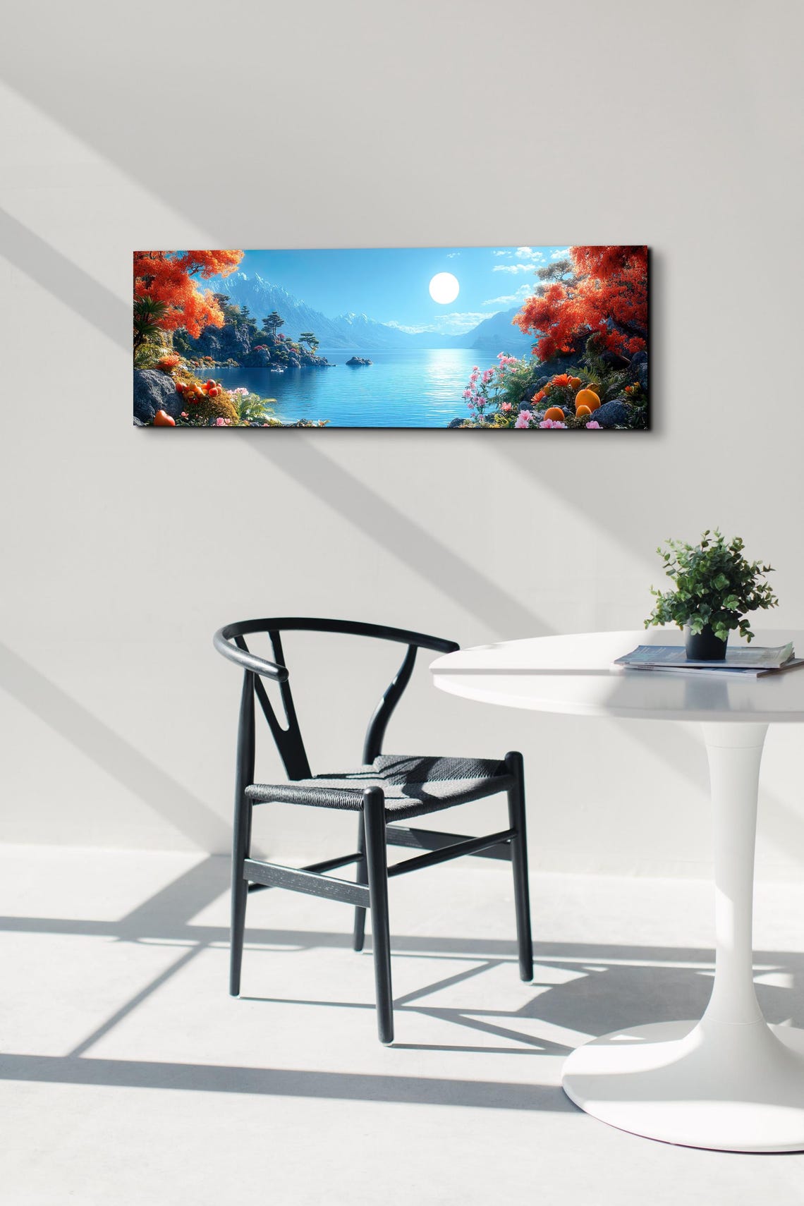 Autumn Lakeshore Orange Trees Mirror Lake Mountain Scene Poster - Image 3